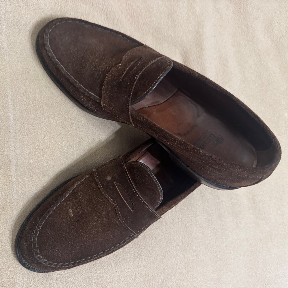 MENS BROWN SUEDE ALLEN EDMONDS PATRIOT LOAFERS SIZE 12M GOOD CONDITION